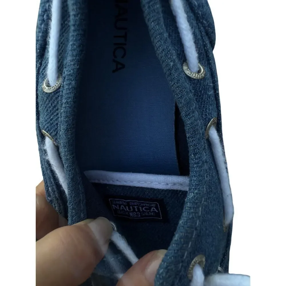 Nautica Kids Youth Size 3 Spinnaker Casual Denium Blue Canvas Boat Shoes‎